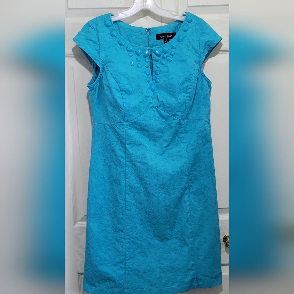 Perceptions New York Teal Blue Cap Sleeve Dress sz 12